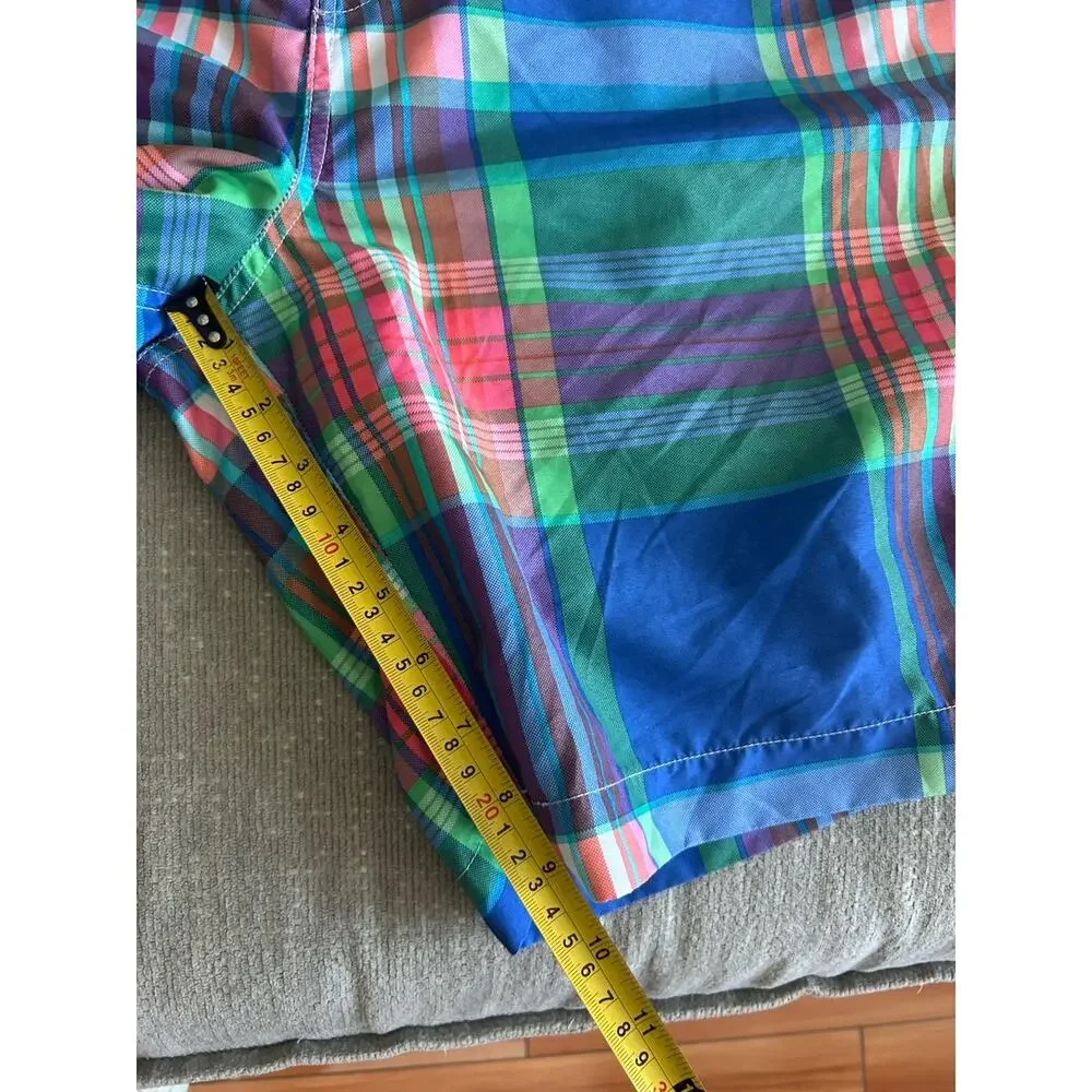 Mens Chaps Plaid Swimsuit Swim Trunks Blue Green Blue Lined With Pockets XL